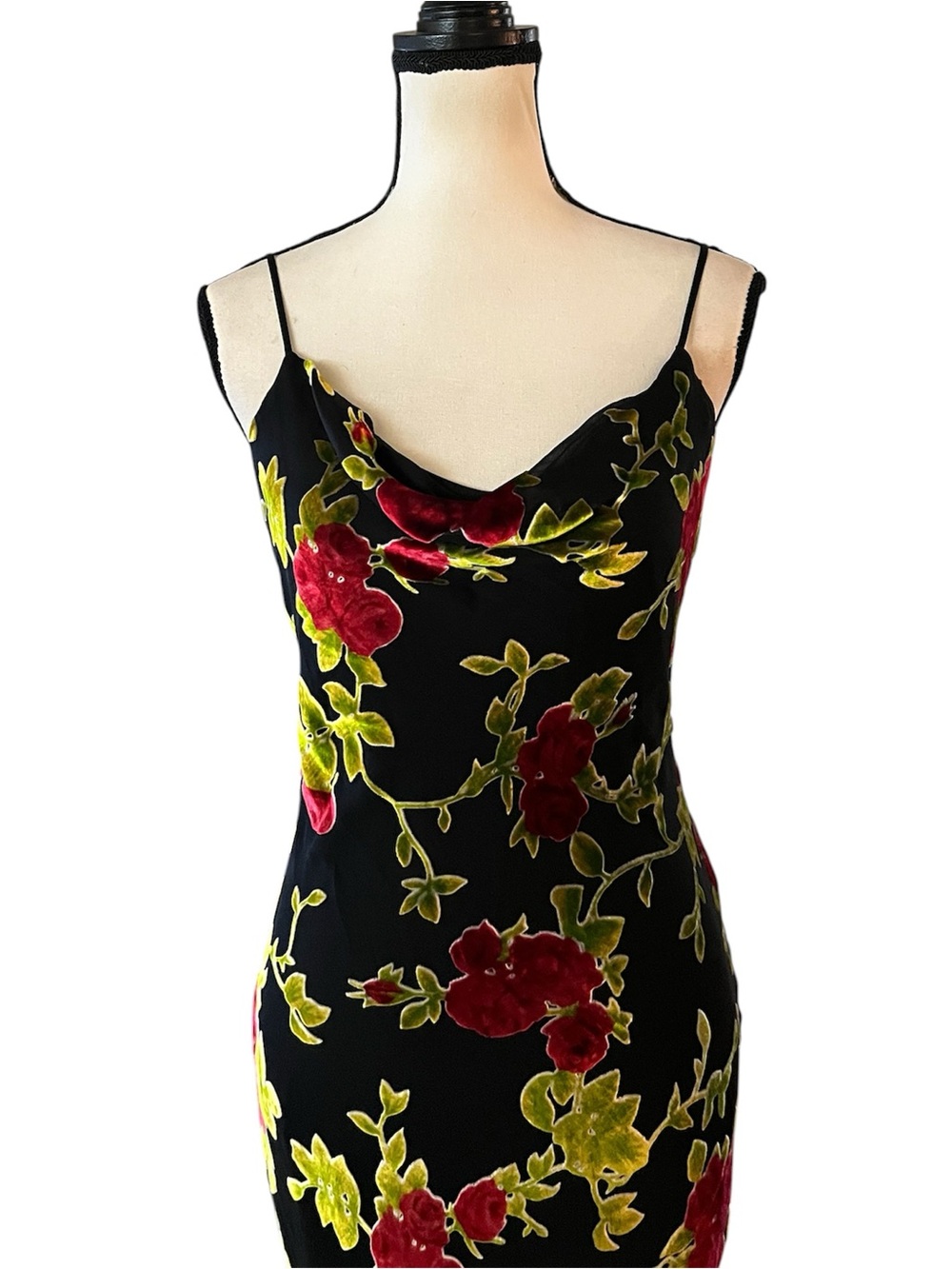 Vintage Betsey Johnson New York Sheer Mesh Velvet Burnout Bead Floral Slip Dress - Picture 4 of 16